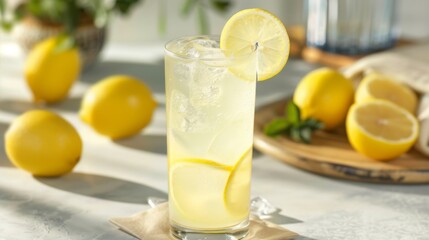 Aufkleber - A refreshing lemonade drink served in a tall glass with a slice of lemon on the rim.