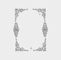 Wall Mural - hand drawn vector abstract outline,graphic,line vintage baroque ornament floral frame in calligraphi
