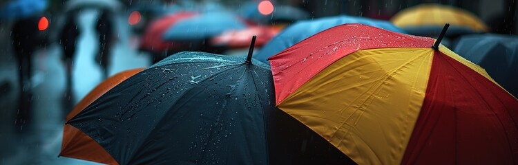 Wall Mural - several colorful umbrellas that bloom when it rains in a city