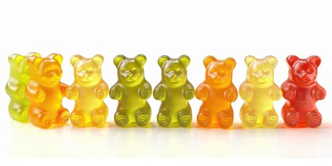 Poster - A row of colorful gummy bears sitting next to each other, perfect for advertising or illustrating fun and playful concepts