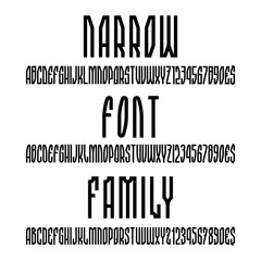 Leinwandbilder - Narrow font family. Similar alphabets with narrow tall letters and numbers.