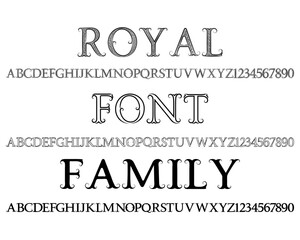 Poster - Royal font family. Vintage alphabets and numbers in three similar styles.
