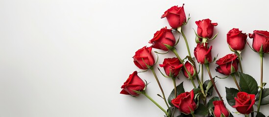 Canvas Print - Red roses on a white background with room for text in the image. copy space available