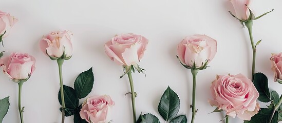 Aufkleber - Pink roses displayed against a white backdrop provide an elegant copy space image suitable for text placement Shi Tu Ping Pu