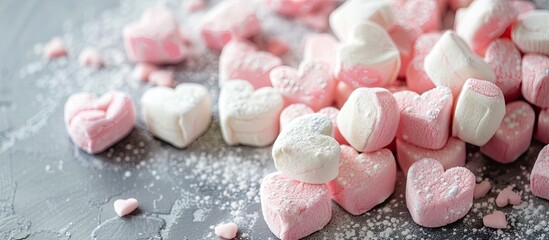 Leinwandbilder - Heart shaped marshmallows perfect for Valentine s Day with copy space image