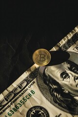 Poster - A one-dollar bill and a coin sit on a table