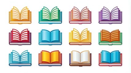 Wall Mural - Book icons set, logo isolated on white background, vector illustration.