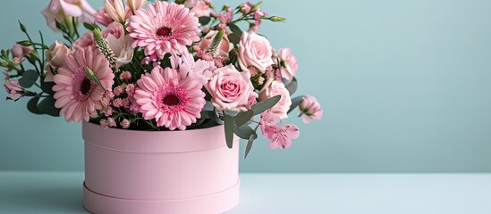 Aufkleber - Gorgeous pink flower bouquet in a circular pink box perfect for displaying with copy space image