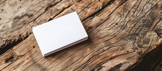 Poster - A wooden background complements a mockup showcasing white business cards perfect for branding identity in this copy space image