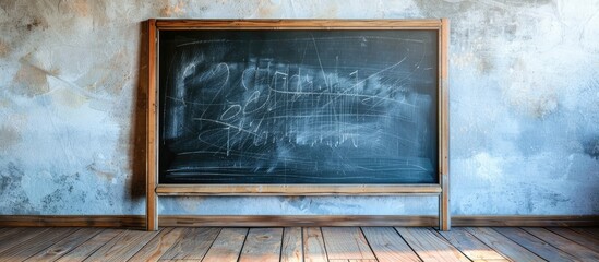 Poster - Traditional school themed chalkboard with wooden frame ready for writing with white chalk ideal for adding text or drawing copy space image