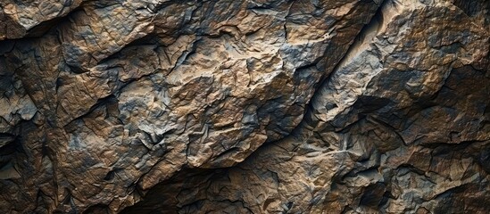 Poster - Detailed close up shot of a textured brown stone mountain surface providing a background with ample room for designing images