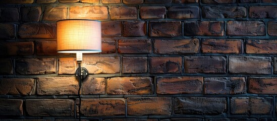 Poster - Copy space image of a lamp against a backdrop of a brick wall