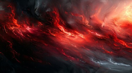 Wall Mural - intense red energy swirls in abstract space image with dark clouds, creating vibrant cosmos backdrop