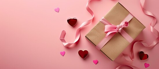 Aufkleber - Gift box with ribbon and copy space image on pink background symbolizing love on Valentine s Day