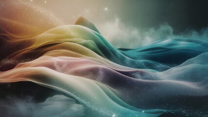 Wall Mural - dreamy wallpaper with flowing colorful gradients sparkling points and misty textures representing a 