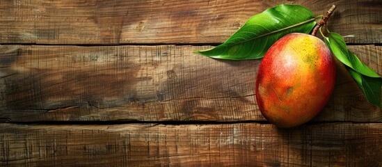 Poster - Delicious mango on wooden backdrop with copy space image