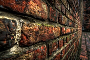 Poster - A close-up image of a red brick wall with textured and worn appearance