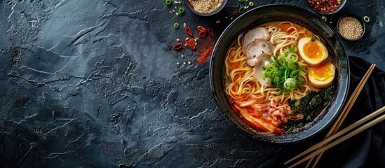 Poster - Yentafo a renowned pink soup noodle is a popular dish featured in a prominent food image with copy space