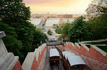 Wall Mural - Budapest Castle Hill Funicular. Hungary. Vintage carriages.