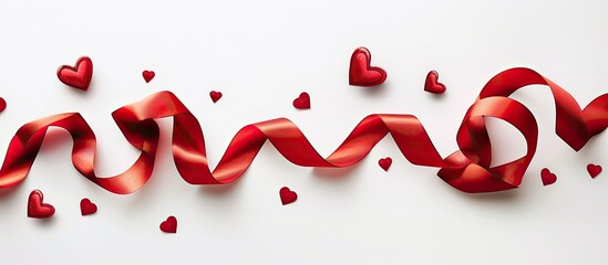 Poster - Red ribbon with heart designs on a white backdrop perfect for a copy space image