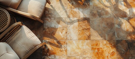Leinwandbilder - Floor tiles in shades of beige and brown adding warmth and a neutral palette to the room excellent for highlighting a specific area in a copy space image
