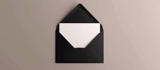 Fototapete - Mockup featuring a black envelope and an empty white card against a grey background ideal for invitations or greetings with available copy space image