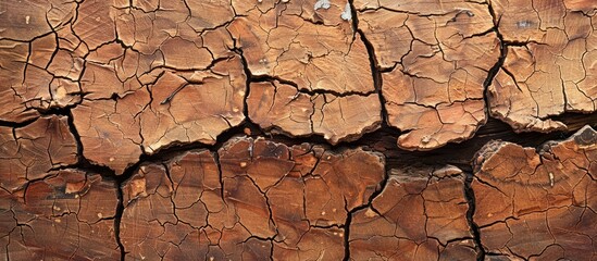 Poster - Close up image of a cracked piece of wood against a plain background with copy space image