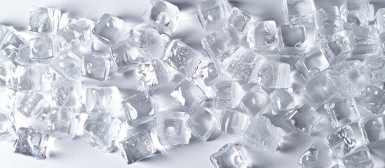 Poster - Faux ice cubes made of clear acrylic not cold but optically deceiving suitable for outdoor dining with a top down view perfect as a food background with room for text in the image