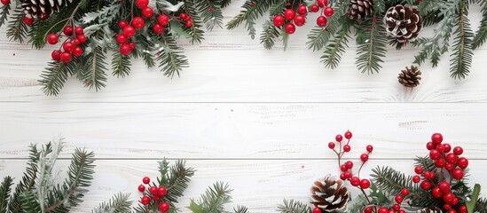 Fototapete - White wooden background for Christmas greeting card with copy space image