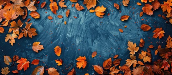 Poster - Horizontal image featuring autumn leaves texture with empty space for text in the center perfect for a copy space image