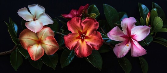 Poster - These three flowers are known as Desert Rose Impala Lily and Mock Azalea can be seen in a nature setting in a copy space image
