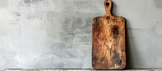 Aufkleber - A weathered cutting board displayed against a neutral concrete backdrop with space available for text or images. copy space available