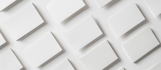 Poster - Top view of blank business cards on a white background suitable for design purposes with copy space image