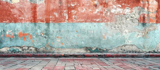 Poster - Grunge decorative pattern on the street with a weathered stained old stucco wall background in a room featuring a clean color and aged paint on red brick concrete set in a Valentine s Day concept cop