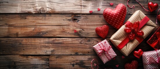 Aufkleber - Valentine s day theme showcased on a wooden backdrop with ample copy space image available