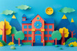 © ADDICTIVE STOCK - Colorful paper cut model of a cartoon school with landscape. Generative AI image