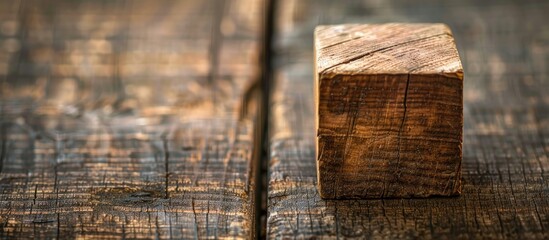 Poster - Wooden block with copy space image on a rustic wood backdrop