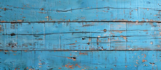 Poster - Front view of a wooden surface painted in a serene blue hue with ample space for additional text or images ideal as a copy space image
