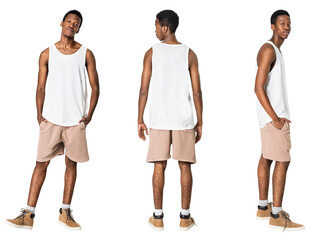 Poster - Man png mockup in white tank top summer apparel full body set