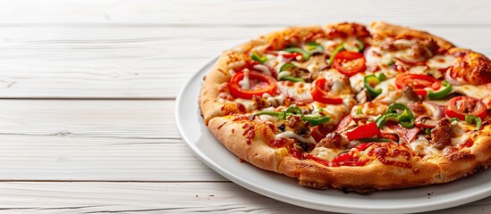Poster - Italian fast food pizza served on a white plate with a copy space image