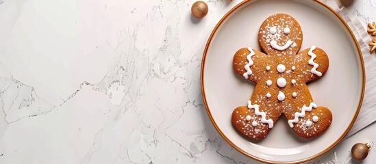 Poster - Top view of a gingerbread Christmas cookie with blank paper for copy space image