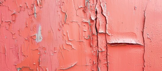 Poster - Create an artistic copy space image by cropping a salmon colored paint section from a textured wall