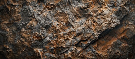 Poster - Detailed close up shot of a textured brown stone mountain surface providing a background with ample room for designing images
