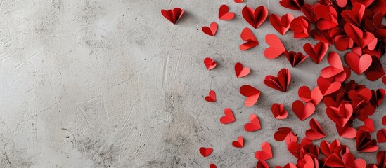Leinwandbilder - Valentine s Day themed image with red paper hearts on a background designed for adding text or other elements with copy space