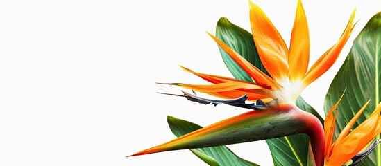 Poster - A stunning Strelitzia reginae flower set against a white background is ideal as a copy space image