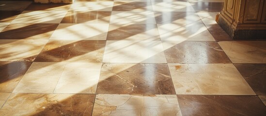 Leinwandbilder - Floor tiles in shades of beige and brown adding warmth and a neutral palette to the room excellent for highlighting a specific area in a copy space image