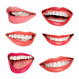 Happy mouth png sticker set, smiling lips, transparent background