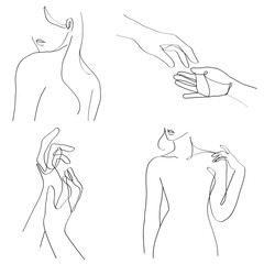 Sticker - Png woman’s body gestures feminine line art black illustration set