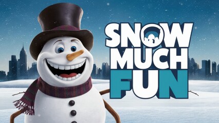 Sticker - A snowman with a smile and the words'snow much fun ', AI