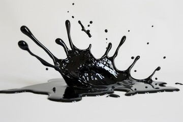 Wall Mural - A close-up shot of a black liquid splashing onto a white surface